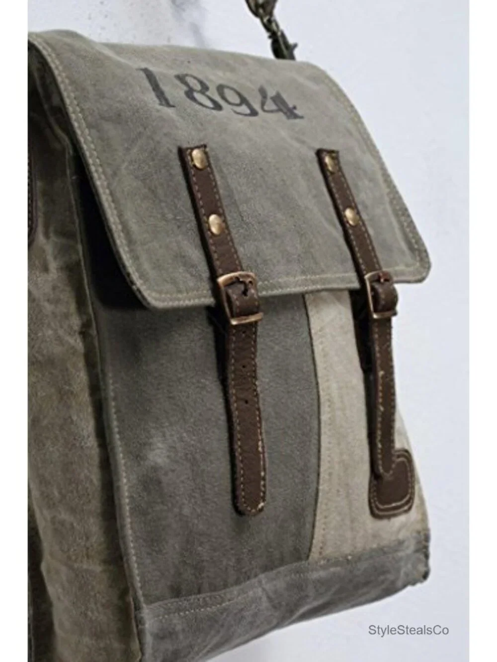 Upcycled Canvas Messenger Bag with Adjustable Strap